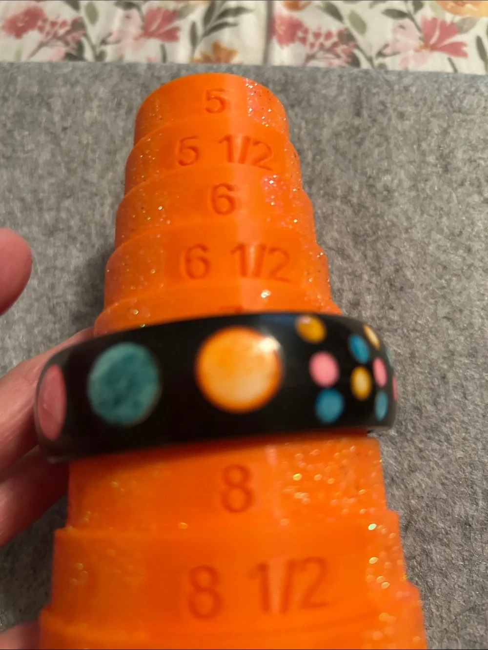Vintage Black Bangle Bracelet with Multicolor Polka Dots